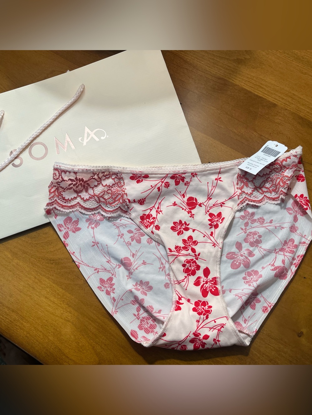 Soma Pink & Red Floral Lace Bikini Panty - Picture 1 of 2
